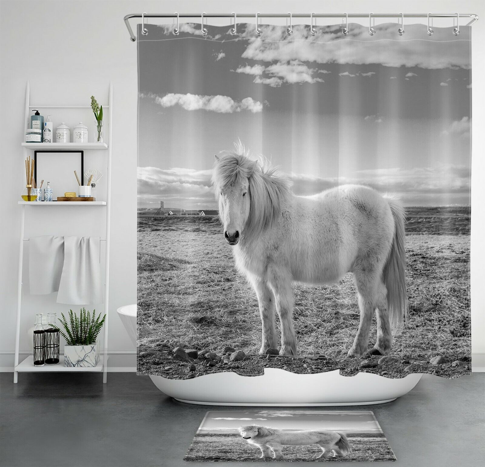 West Country Farmhouse Grey Horse Shower Curtain For Bathroom Decor
