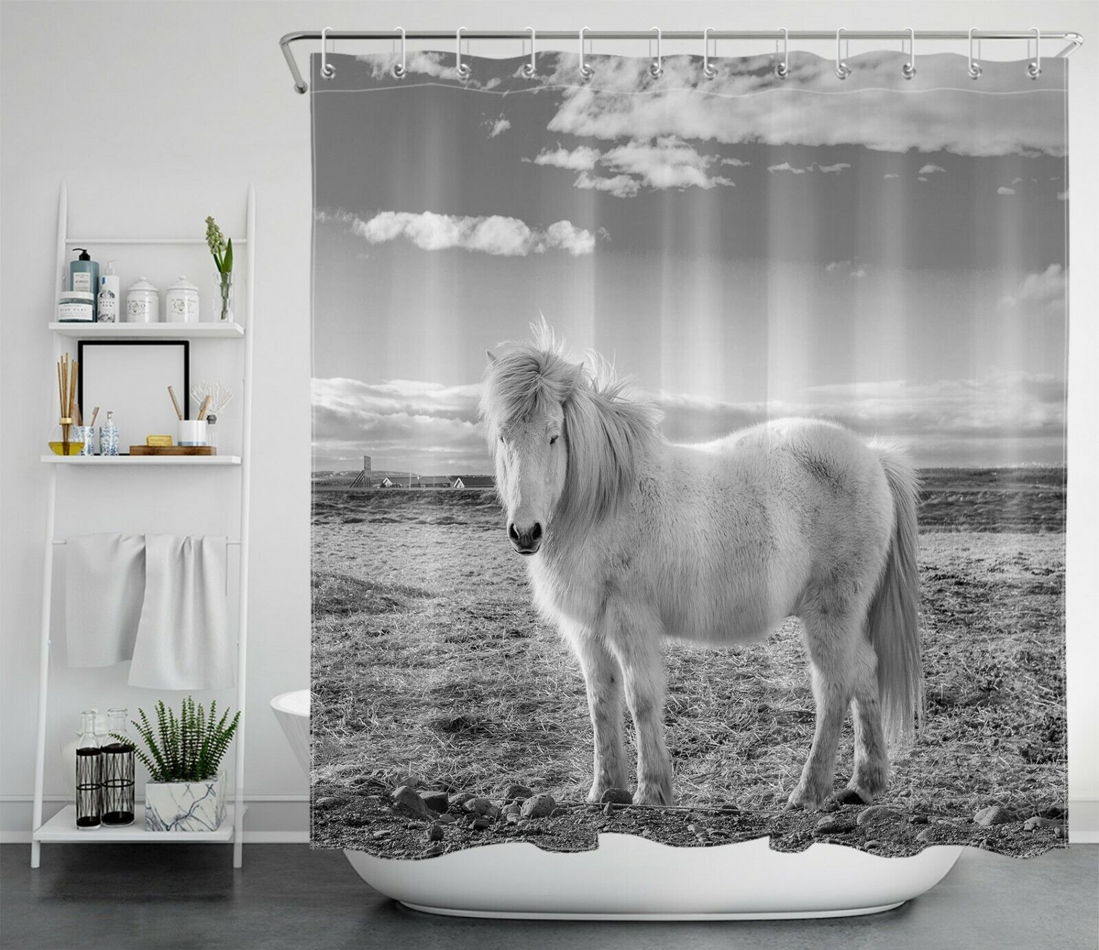 West Country Farmhouse Grey Horse Shower Curtain For Bathroom Decor