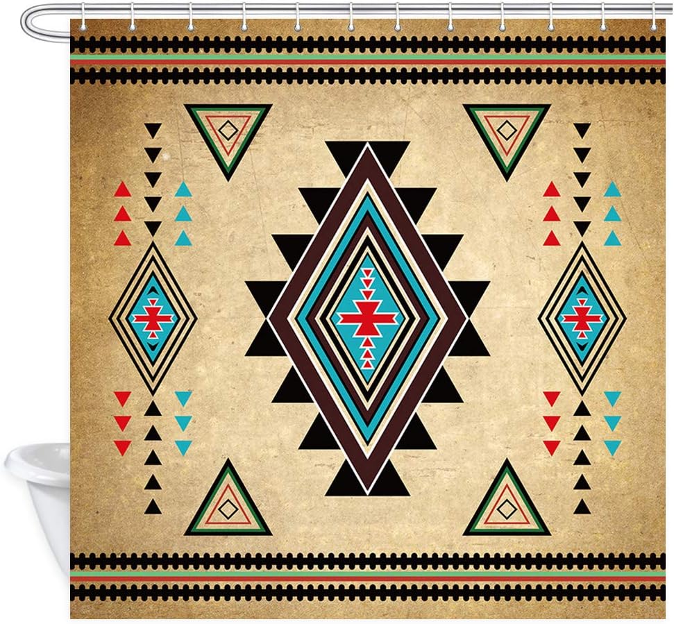 Western Aztec Pattern Southwest Shower Curtain for Native American Tribal Bathroom
