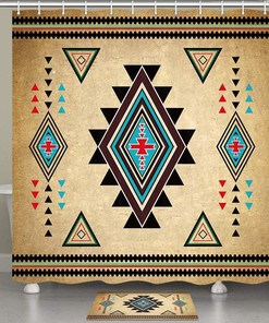Western Aztec Pattern Southwest Shower Curtain for Native American Tribal Bathroom