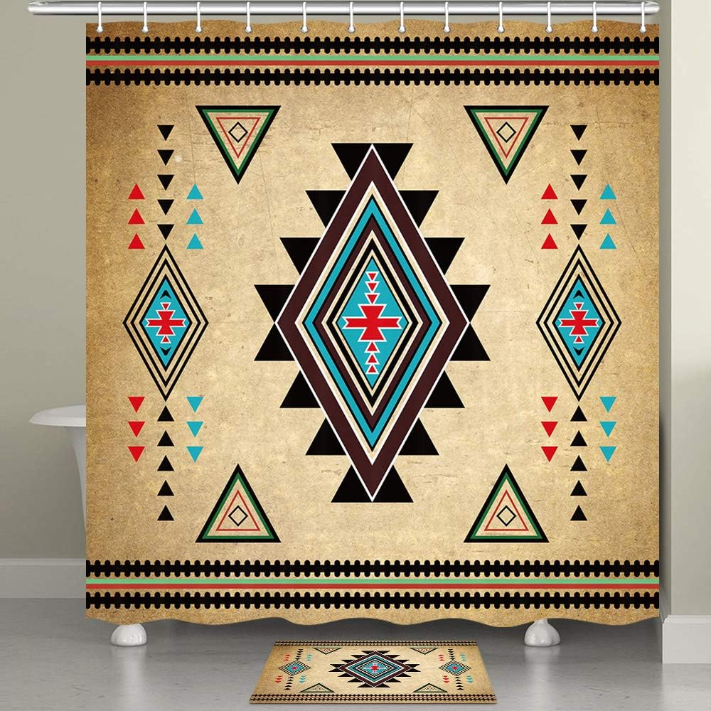 Western Aztec Pattern Southwest Shower Curtain for Native American Tribal Bathroom