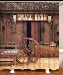 Western Barn Shower and Bath Curtain Set - Invigorating Cowboy Country-Style Bathroom Accents 