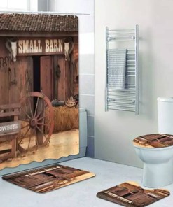Western Barn Shower and Bath Curtain Set - Invigorating Cowboy Country-Style Bathroom Accents