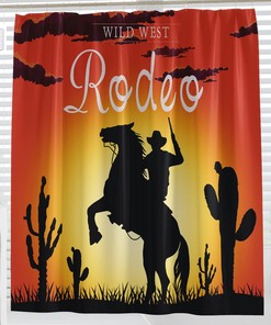 Western Bathroom Curtains American Cowboy Sillhouette in the Sunset with Desert Cactus