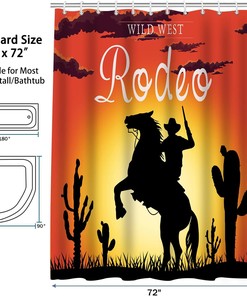 Western Bathroom Curtains American Cowboy Sillhouette in the Sunset with Desert Cactus