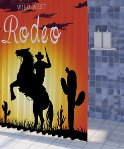 Western Bathroom Curtains American Cowboy Sillhouette in the Sunset with Desert Cactus