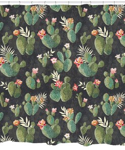 Western Boho Cactus Shower Curtain, Floral Tribal Bathroom Decor
