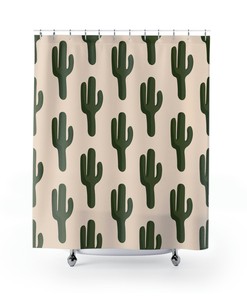 Western Cactus Pattern Shower Curtain, Rustic Bathroom Decor