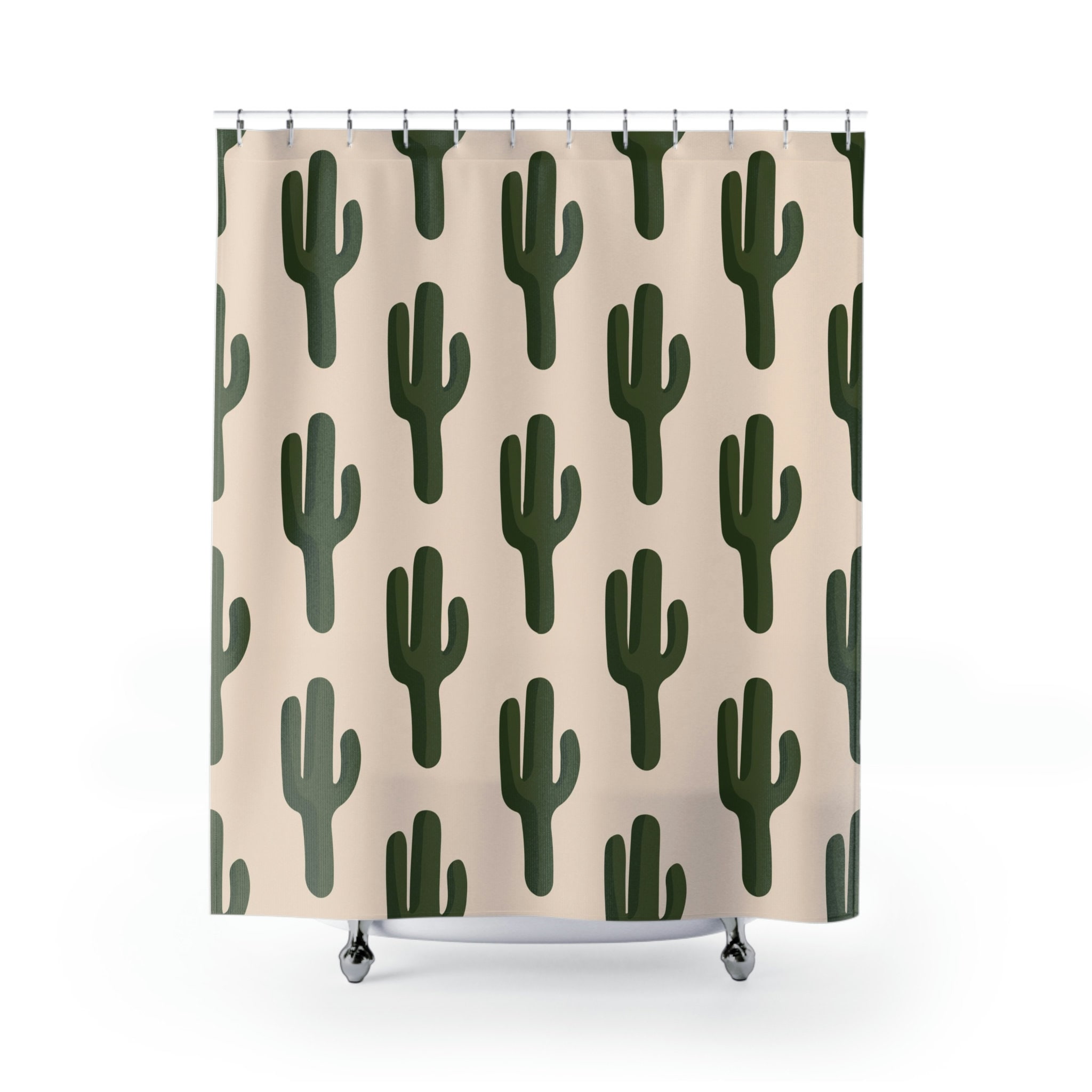 Western Cactus Pattern Shower Curtain, Rustic Bathroom Decor