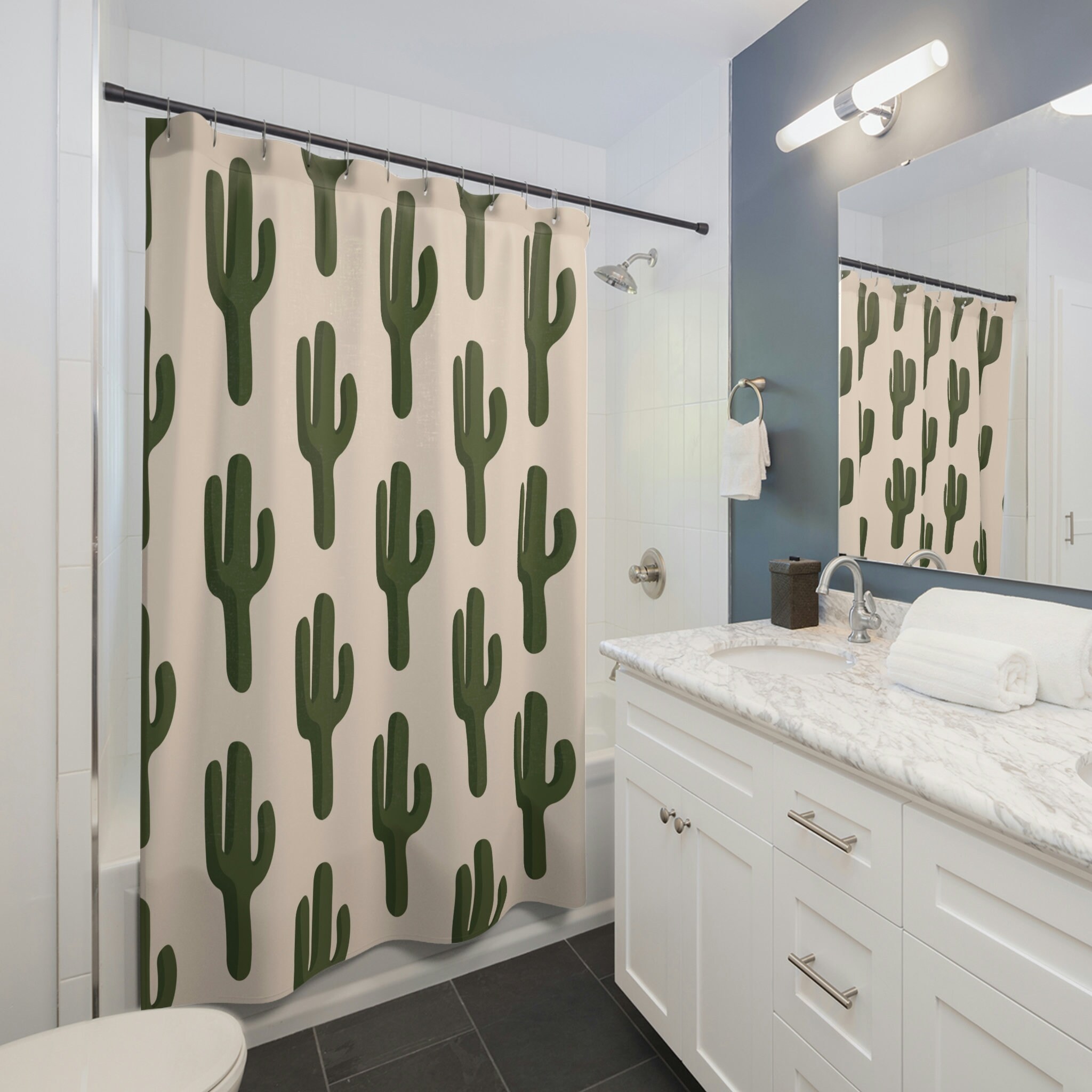 Western Cactus Pattern Shower Curtain, Rustic Bathroom Decor - Image 2