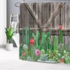 Western Cactus Shower Curtain, Tropical Flower Succulents Wooden Board Southwest Plant Bathroom Decor - Ecotob