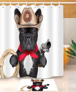 Western Cowboy Dog Rope Gun Shower Curtain With Authentic Design For Bathrooms