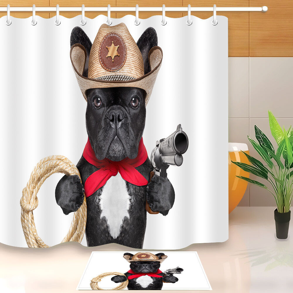 Western Cowboy Dog Rope Gun Shower Curtain With Authentic Design For Bathrooms