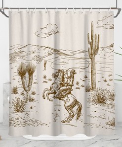 Western Cowboy Mountain Shower Curtain For Country Bathroom