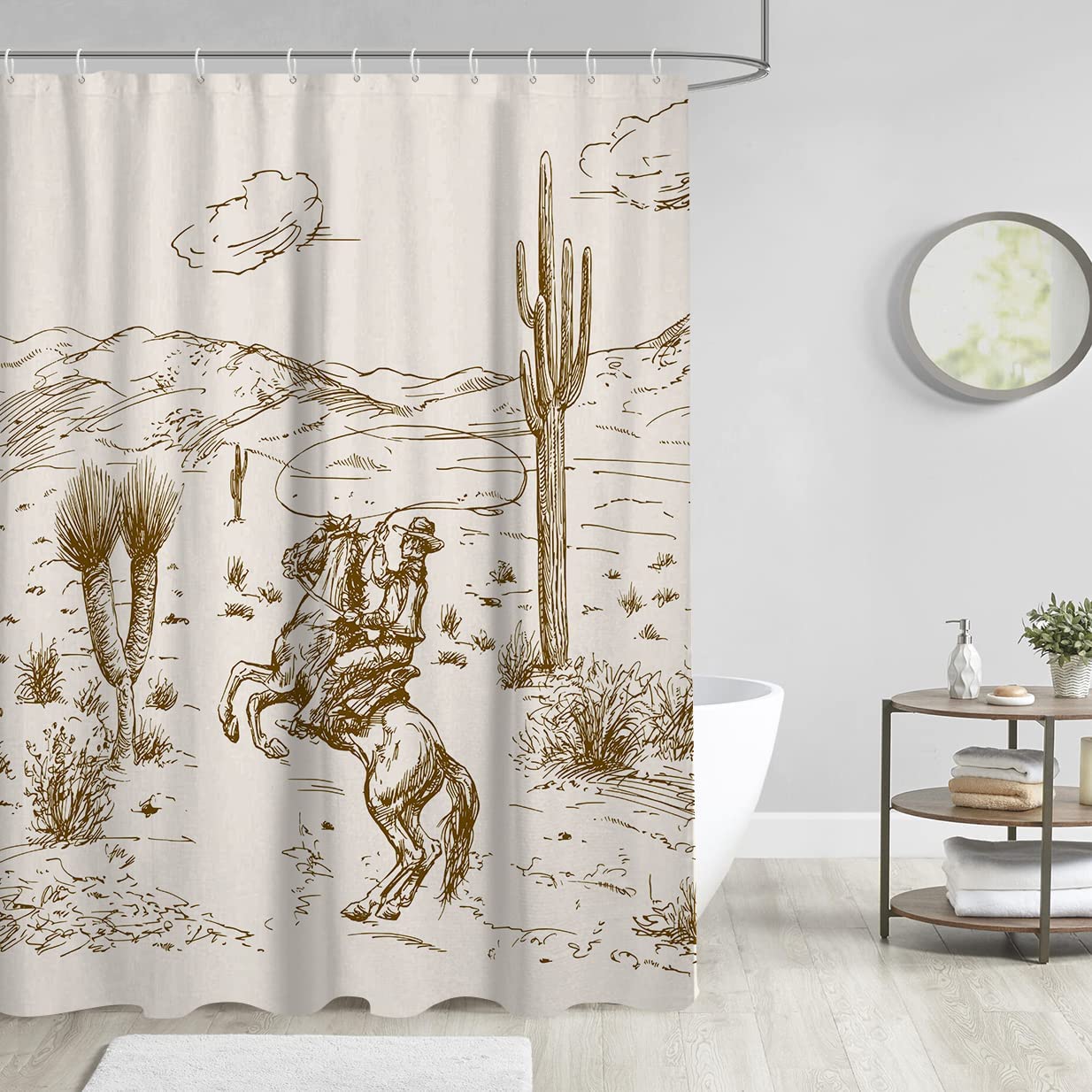 Western Cowboy Mountain Shower Curtain For Country Bathroom - Image 2