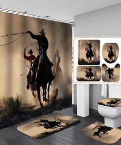 Western Cowboy Riding Horse In Wild West Shower Curtain, Adds An Authentic Country Charm To Your Bathroom Decor
