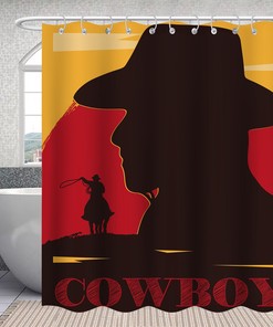Western Cowboy Shower Curtain - Rustic Bathroom Decor with Cowboy Hat, Boots, and Barn Wooden Board