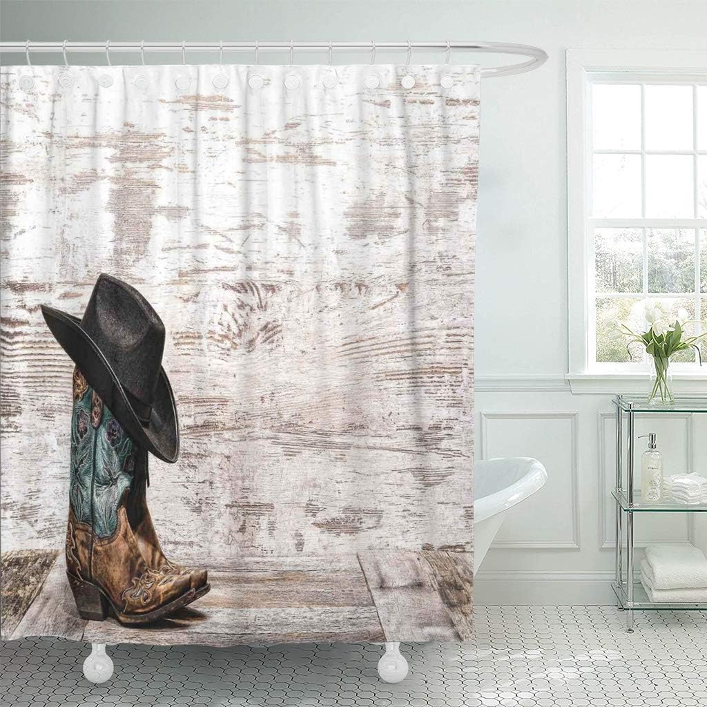 Western Cowboy Shower Curtain | Traditional Rodeo Hat And Boots Bathroom Decor - Image 2
