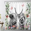 Western Farmhouse Highland Cow Shower Curtain with Mushroom and Butterfly Decors