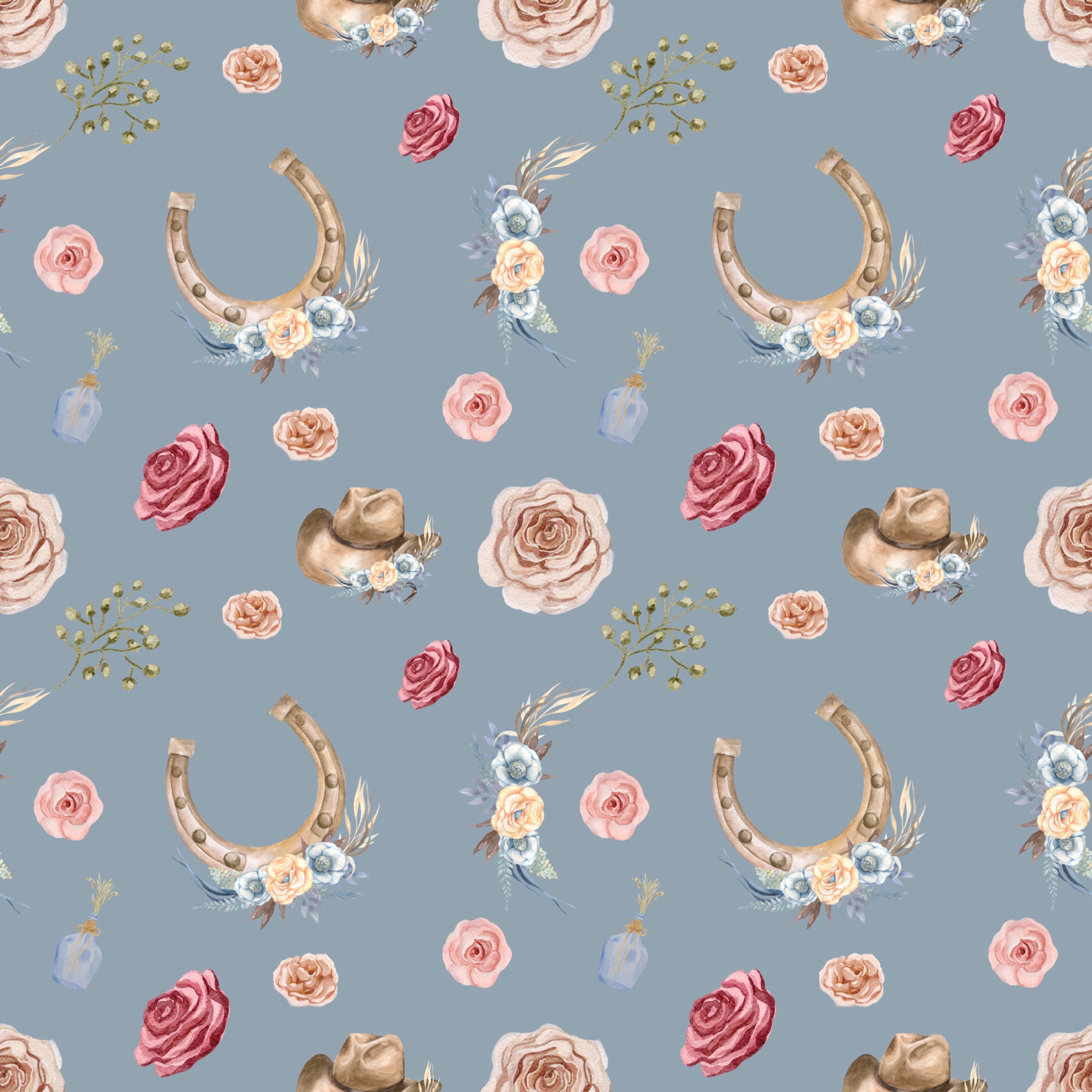 Western Floral Shower Curtain - Cute Bathroom Decor with Western Style Flowers for Girls