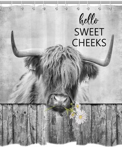 Western Highland Cow Shower Curtain, Funny Farm Animal Daisy Hello Sweet Cheeks Bathroom Decor - Ecotob