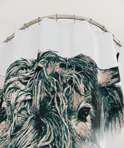 Western Highland Cow Shower Curtain With Cowboy And Bull Print