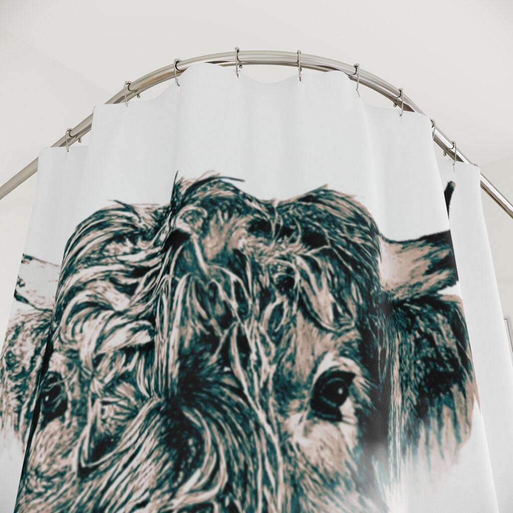 Western Highland Cow Shower Curtain With Cowboy And Bull Print