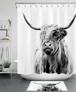 Western Highland Cow Wildlife Animal Printed Shower Curtain For Bathroom Decor