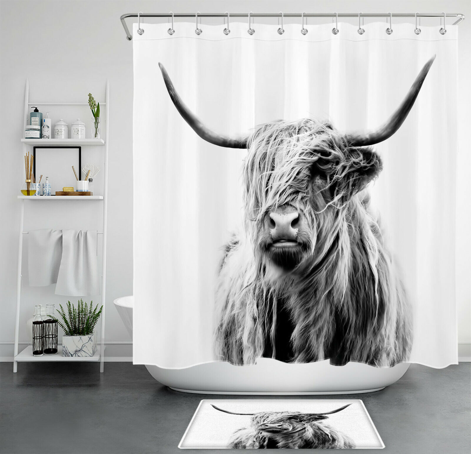 Western Highland Cow Wildlife Animal Printed Shower Curtain For Bathroom Decor