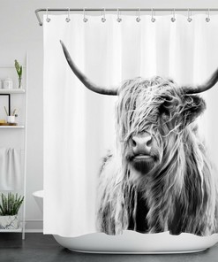 Western Highland Cow Wildlife Animal Printed Shower Curtain For Bathroom Decor