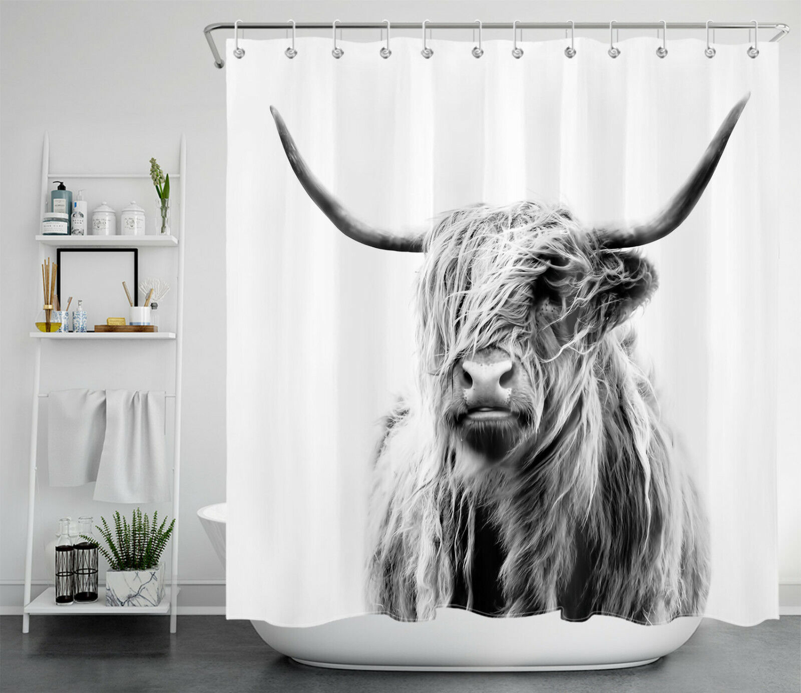 Western Highland Cow Wildlife Animal Printed Shower Curtain For Bathroom Decor