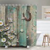 Western Horse Shower Curtain with Country Daisy and Barnwood Design, Rustic Bathroom Decor 