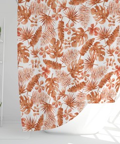 Western Leaf Terracotta Shower Curtain - Tropical Shower Curtain - Trendy Bathroom Accessories
