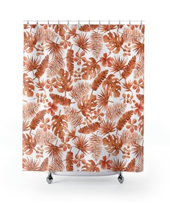 Western Leaf Terracotta Shower Curtain - Tropical Shower Curtain - Trendy Bathroom Accessories