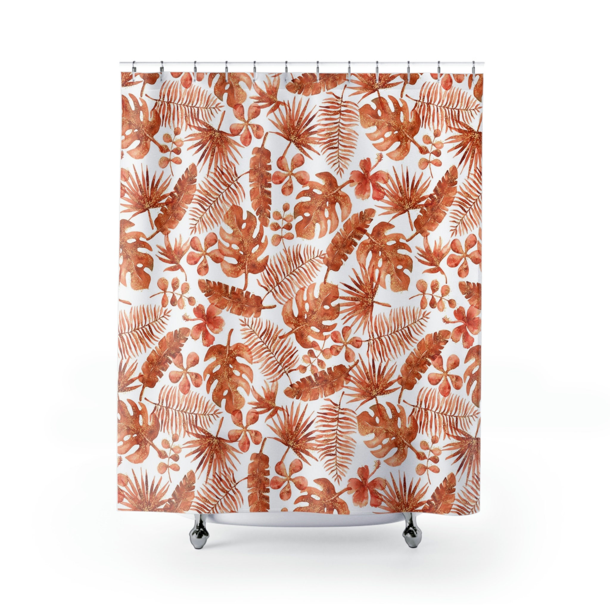 Western Leaf Terracotta Shower Curtain - Tropical Shower Curtain - Trendy Bathroom Accessories