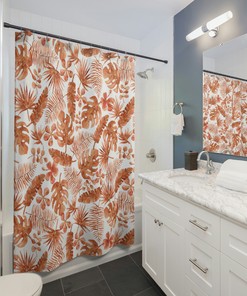 Western Leaf Terracotta Shower Curtain - Tropical Shower Curtain - Trendy Bathroom Accessories