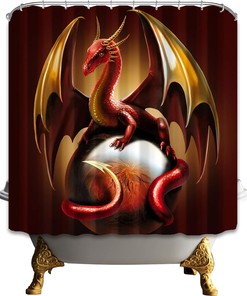 Western Medieval Fantasy Myth Animal Red Dragon Print Shower Curtain for Bathroom Decoration