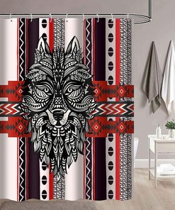 Western Retro Wolf Head Tribe Wolf Totem Shower Curtain - Tribal Bathroom Decor