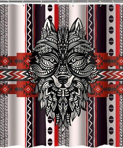 Western Retro Wolf Head Tribe Wolf Totem Shower Curtain - Tribal Bathroom Decor