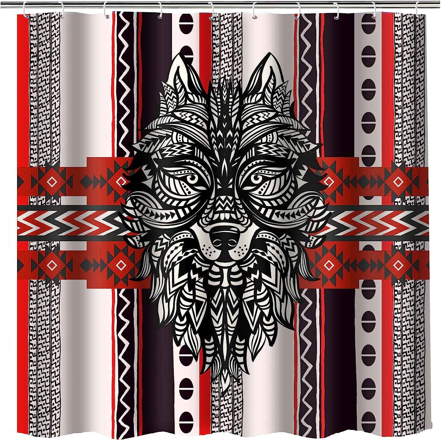Western Retro Wolf Head Tribe Wolf Totem Shower Curtain - Tribal Bathroom Decor