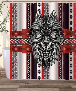 Western Retro Wolf Head Tribe Wolf Totem Shower Curtain - Tribal Bathroom Decor