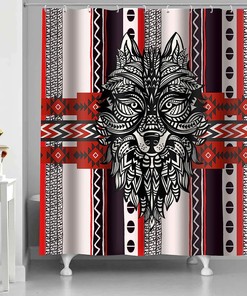 Western Retro Wolf Head Tribe Wolf Totem Shower Curtain - Tribal Bathroom Decor