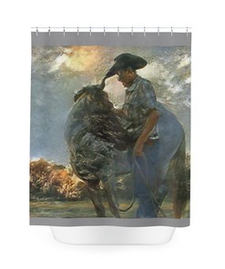 Western Rodeo Horse Shower Curtain with Cowboy Hat, Rustic Bathroom Decor for Horse Lovers