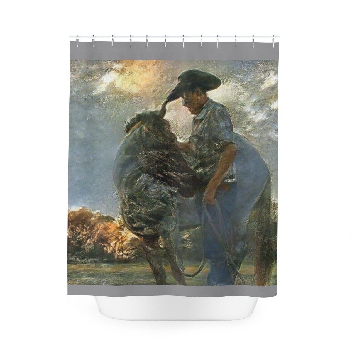 Western Rodeo Horse Shower Curtain with Cowboy Hat, Rustic Bathroom Decor for Horse Lovers