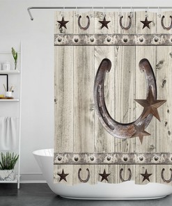 Western Rustic Star Barn Shower Curtain For Vintage Farmhouse Decor