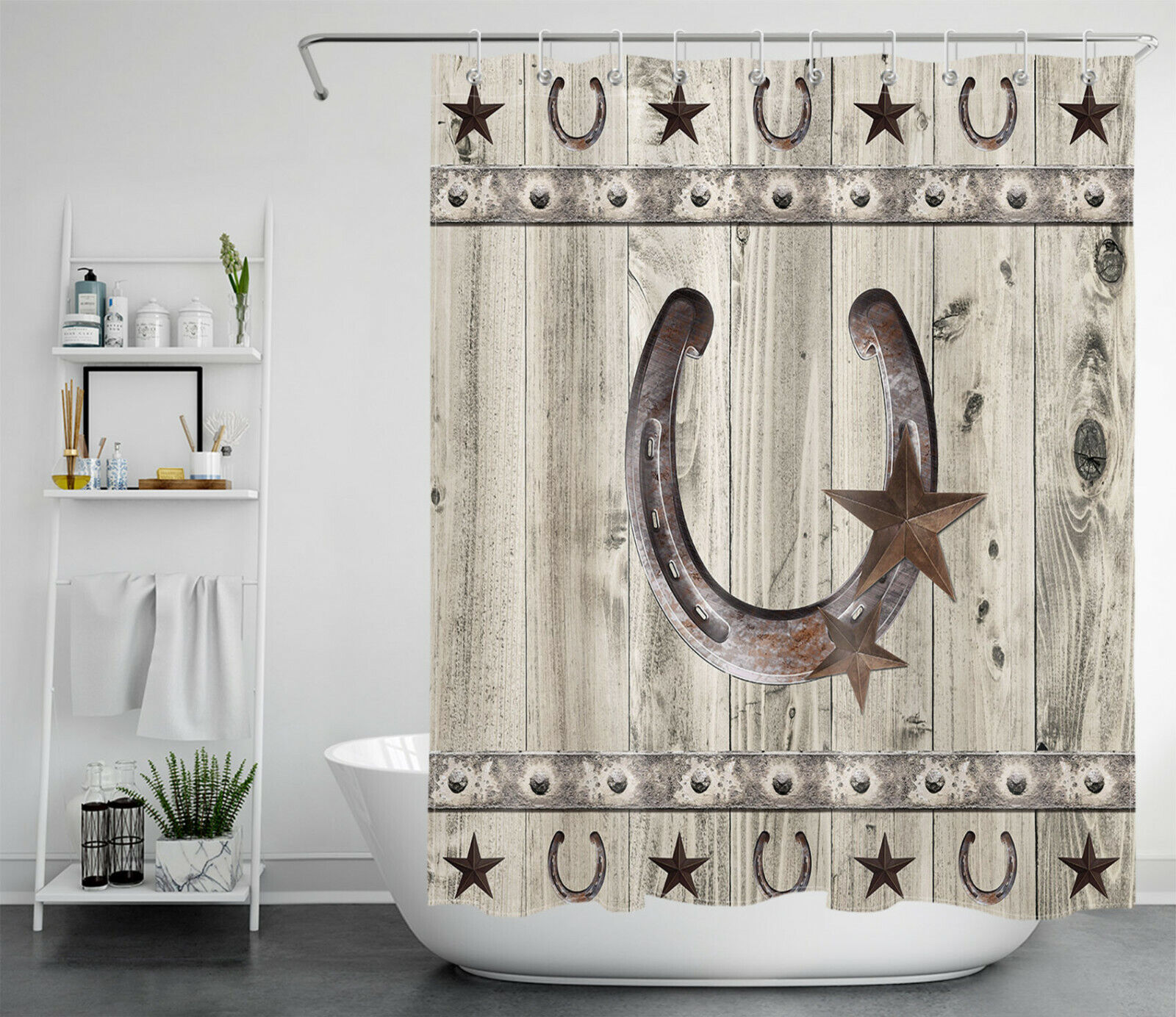Western Rustic Star Barn Shower Curtain For Vintage Farmhouse Decor