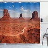 Western Shower Curtain, Arizona National Park Theme Print, Cloth Fabric Bathroom Decor, Cinnamon And Blue