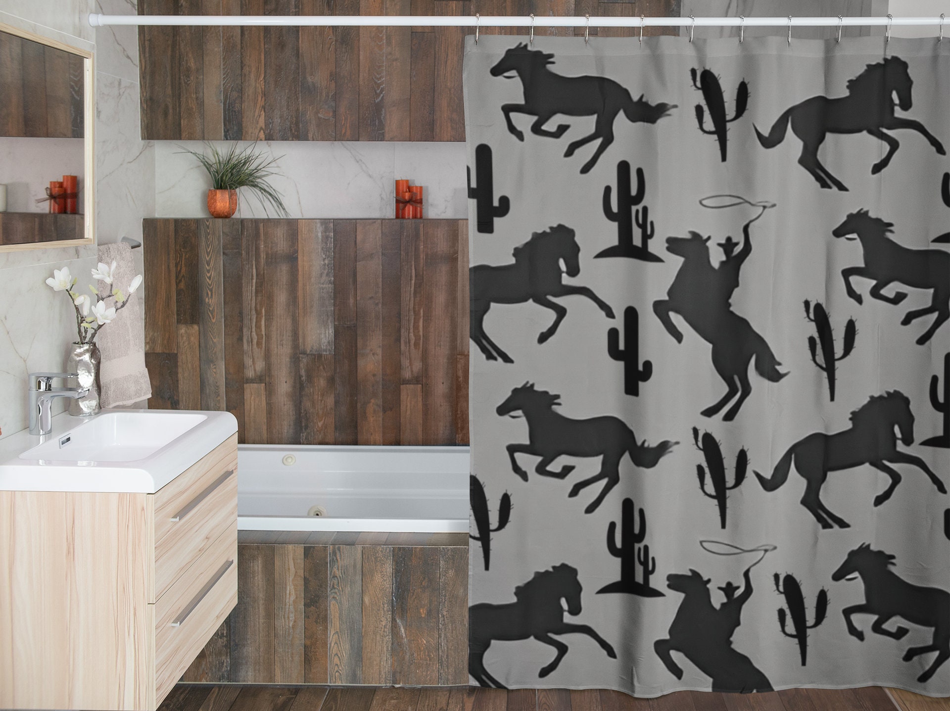 Western Shower Curtain - Cowboy and Southwestern Bathroom Decor for Farm & Home