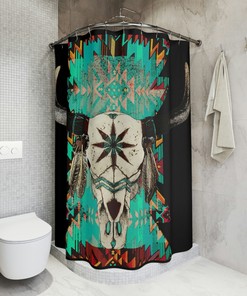 Western Skull Watercolor Print Shower Curtain for Bathroom Decor