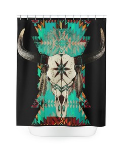 Western Skull Watercolor Print Shower Curtain for Bathroom Decor